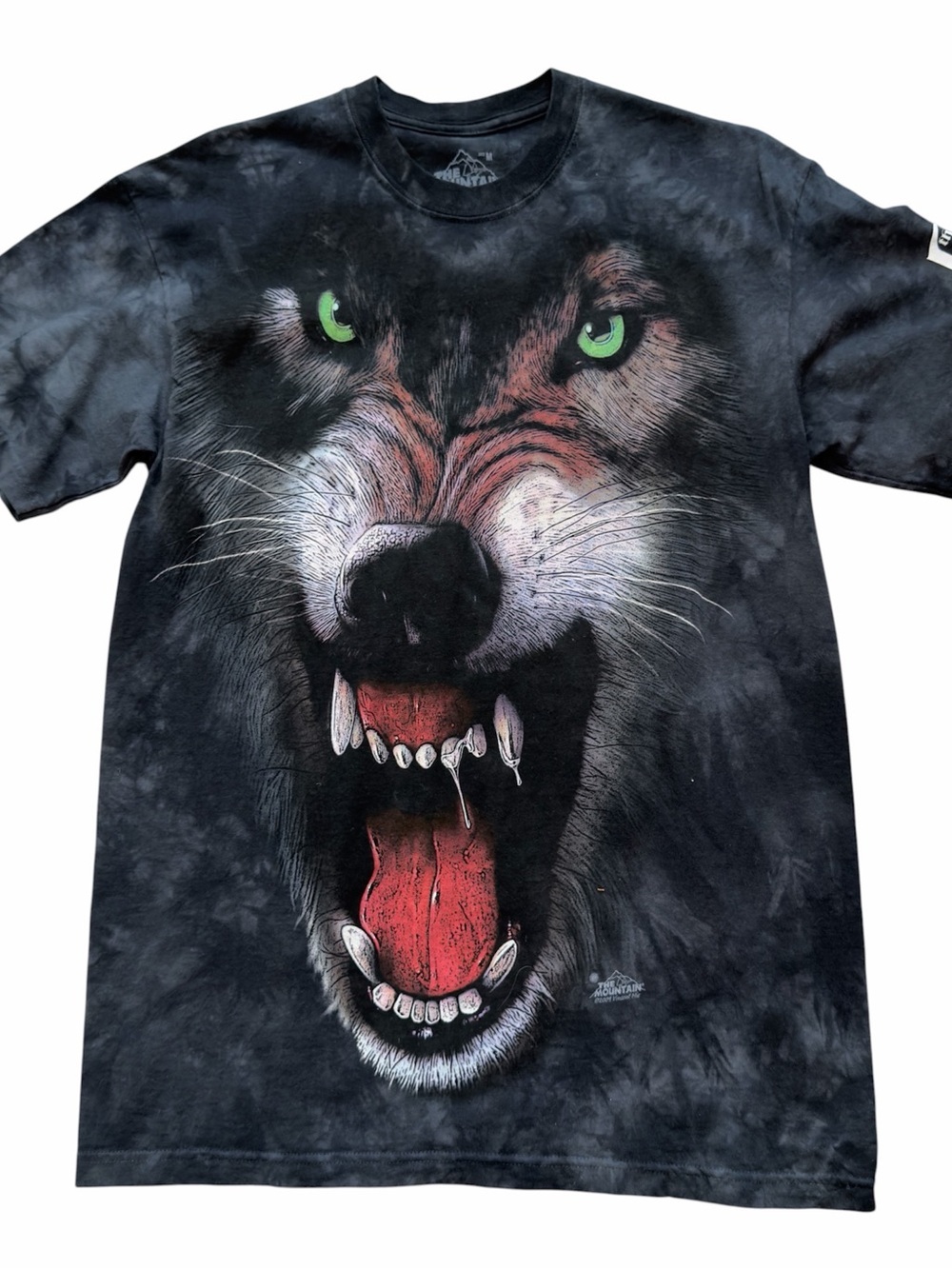 The Mountain Snarling Alpha Wolf T Shirt Small Gray Black Tie Dye Vintage 2009‎